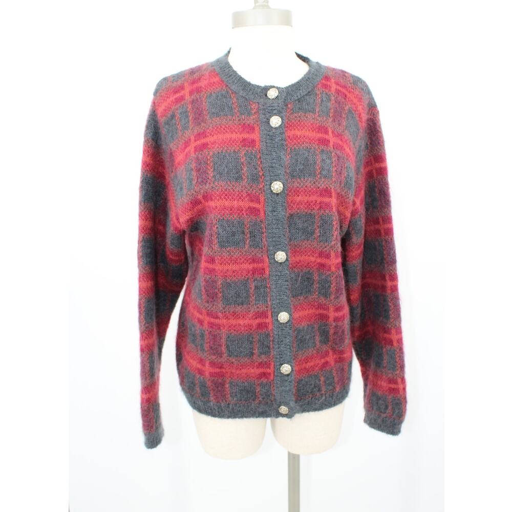 Pitlochry Mohair blend Cardigan sweater Made in British Isles Women Medium Plaid